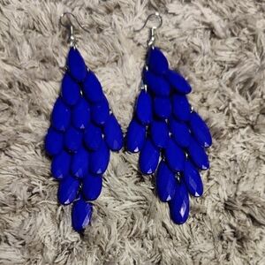 Vibrant Blue Chandelier Earrings Cocktail Wear Formal Jewelry Dangling Earrings